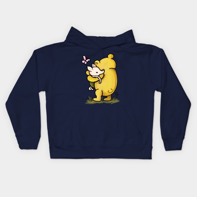 Hugs - Winnie the Pooh and Piglet, too Kids Hoodie by Alt World Studios